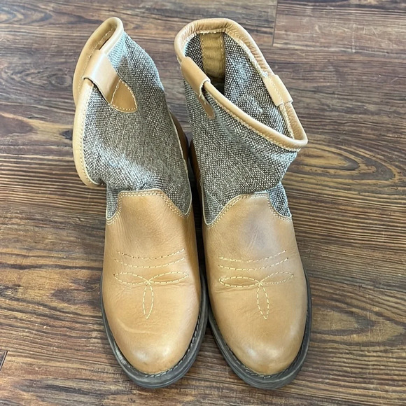 Coolway Cowgirl Ankle Bootie Leather/Canvas Camel color Sz36EU 5.5US Spain made - Picture 1 of 8